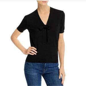Theory Elodie Elegant Knit Black V-Neck Bow Tie Top Sz S NWT